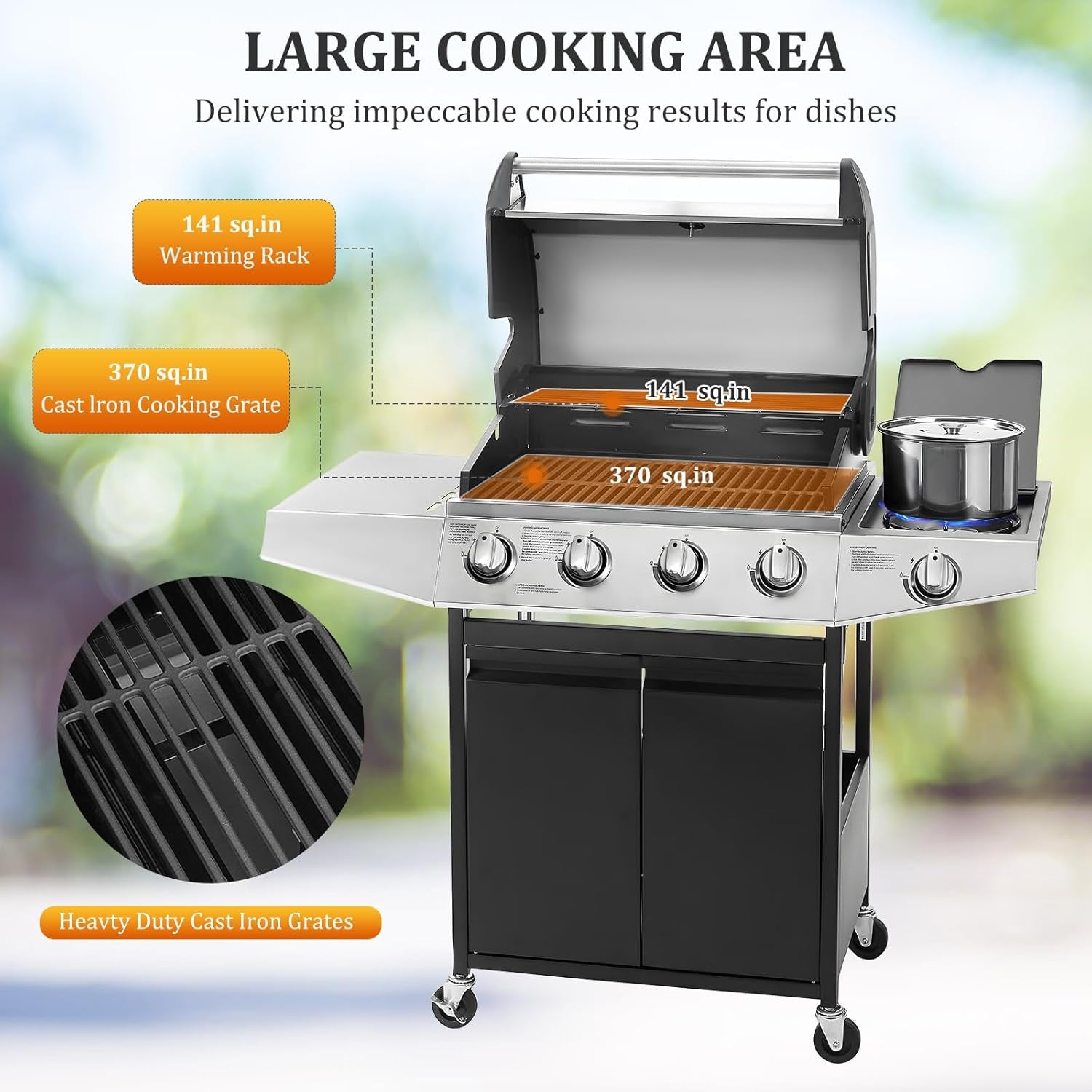 Propane Barbecue Grill Four Burner Black Stainless