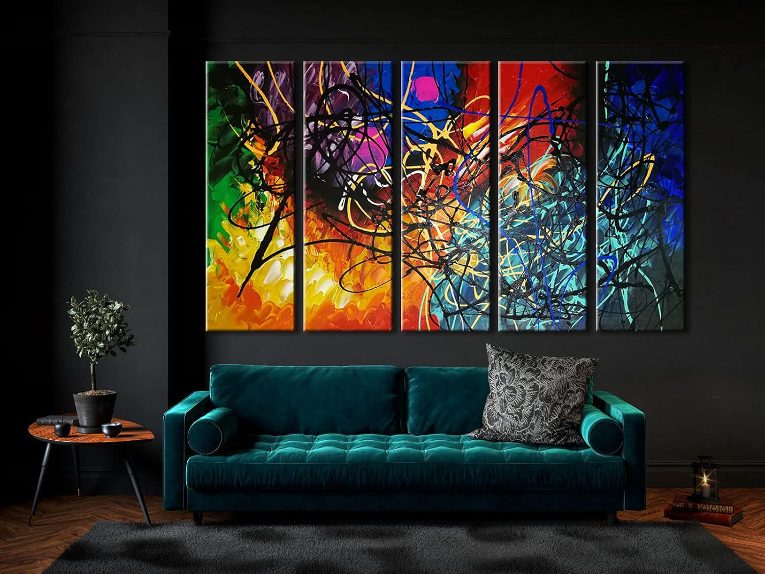 Five Panel Abstract Heart Canvas Wall Art Extra Large-4