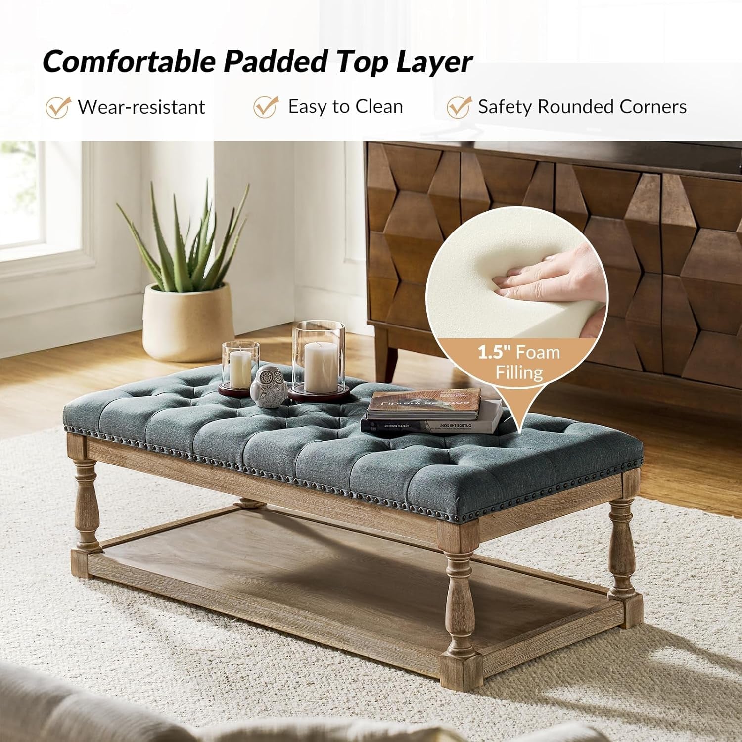 Blue Rectangular Upholstered Ottoman Coffee Table Tray-2