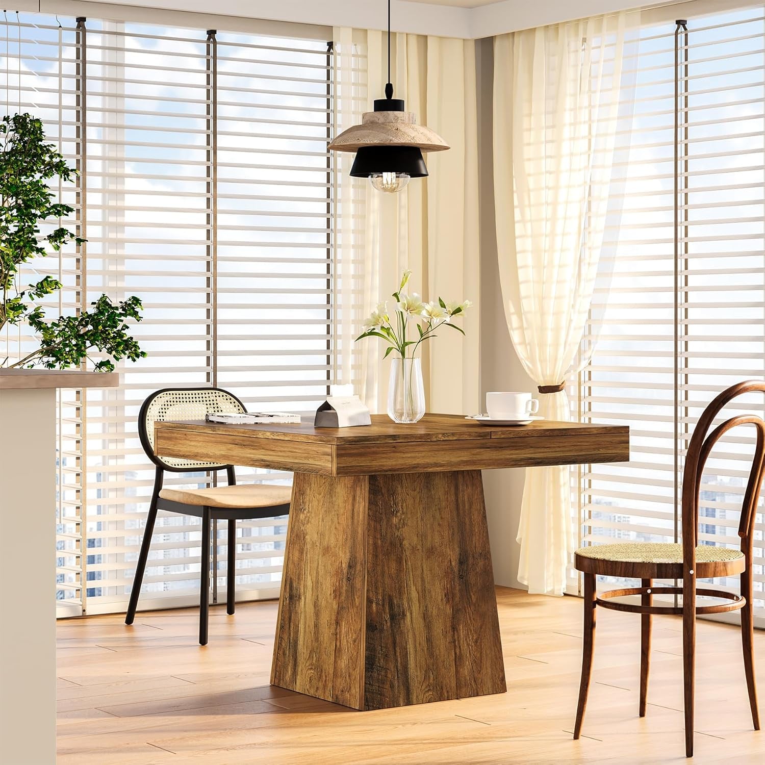 Walnut Farmhouse 31.5Inch Square Compact Dining Table-2