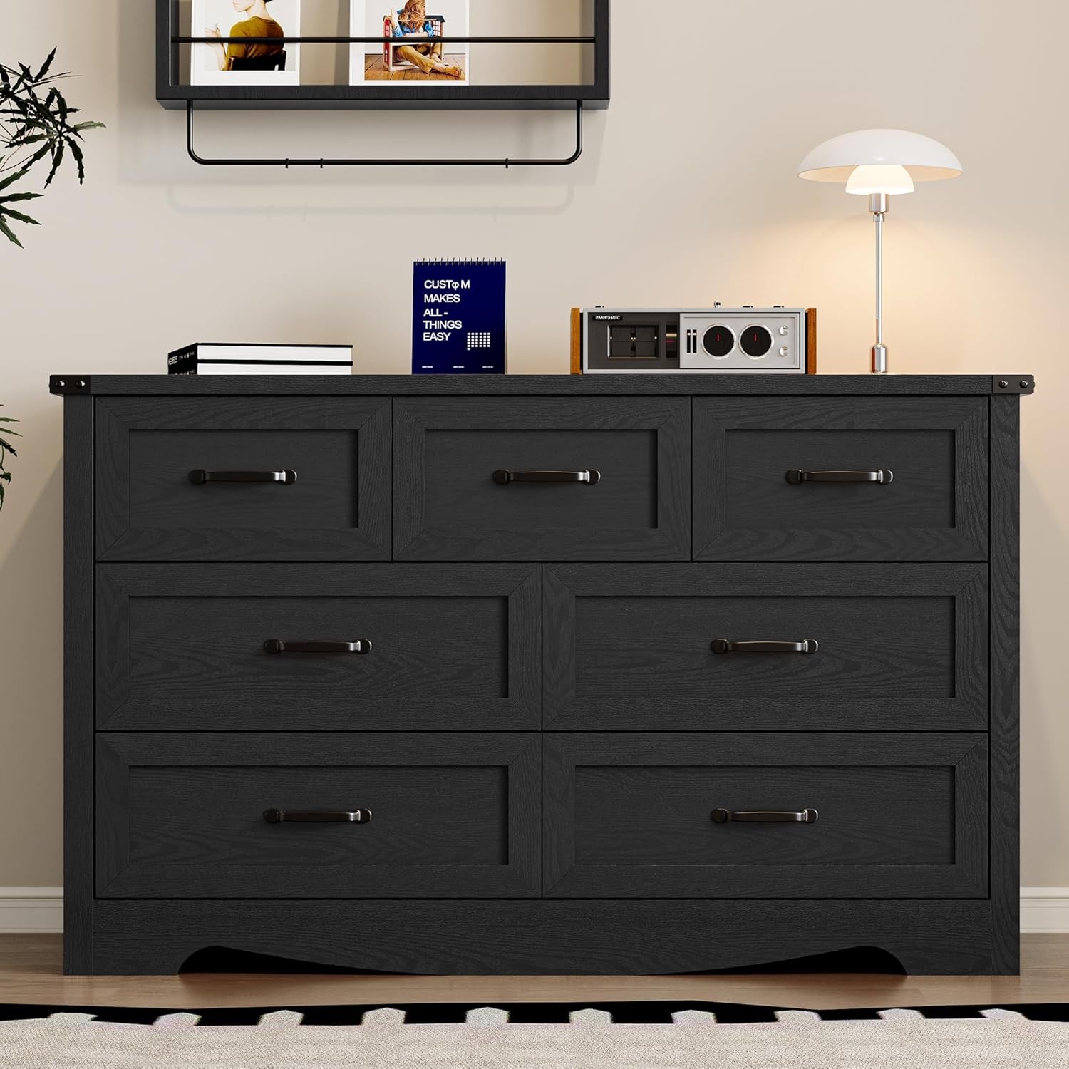 Seven Drawer Dresser Contemporary Walnut Wood Finish-2