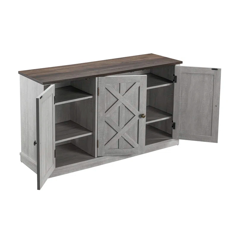 Coastal Farmhouse Accent Cabinet With Three Doors Storage-3