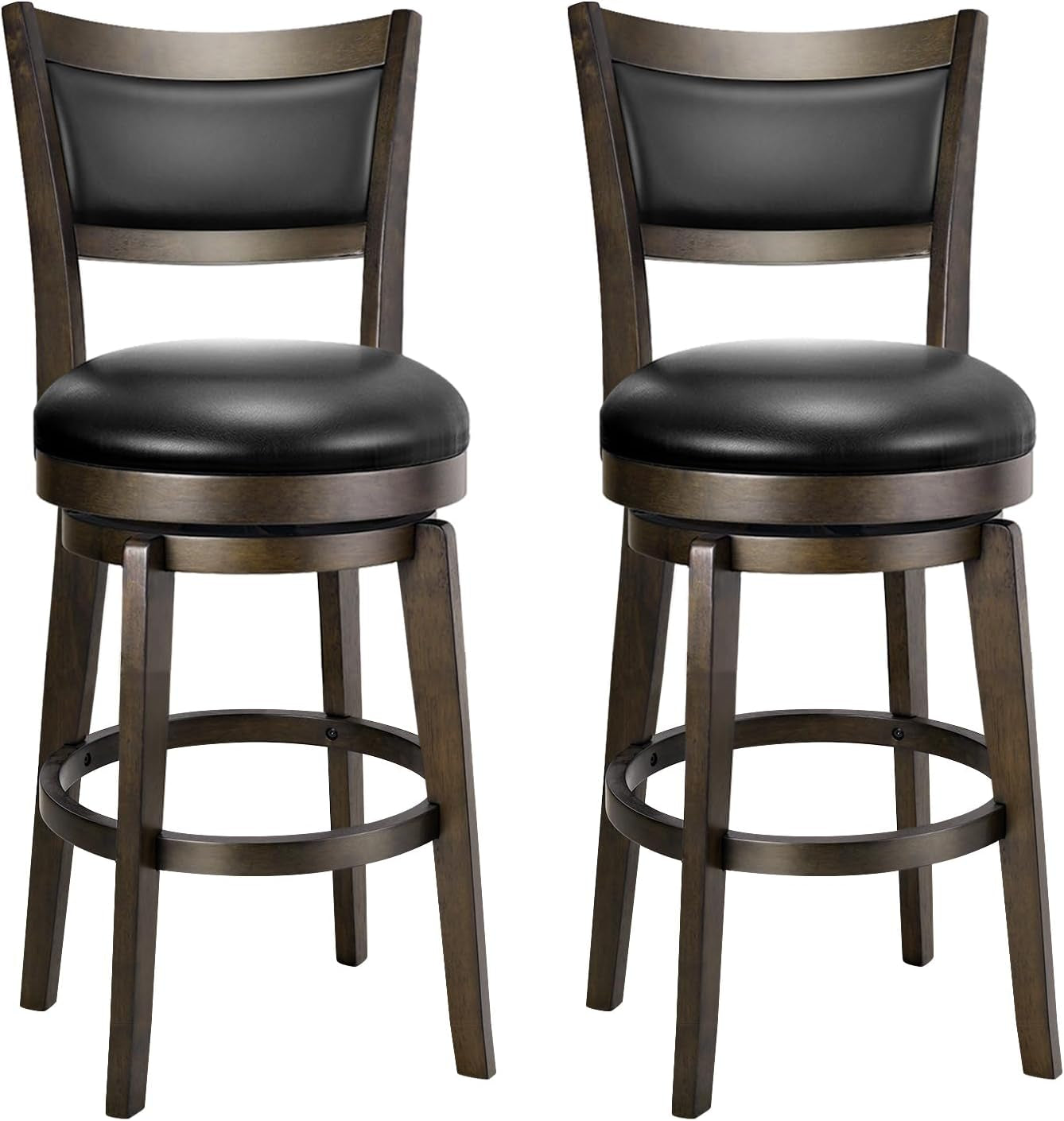 Swivel Bar Stools Set of 2, 24 Inch Counter Height Barstools, Black Faux Leather Bar Stool with High Backrest & Solid Wood Legs & Wrap-Around Footrest, Counter Stools for Kitchen Island, Pub-0