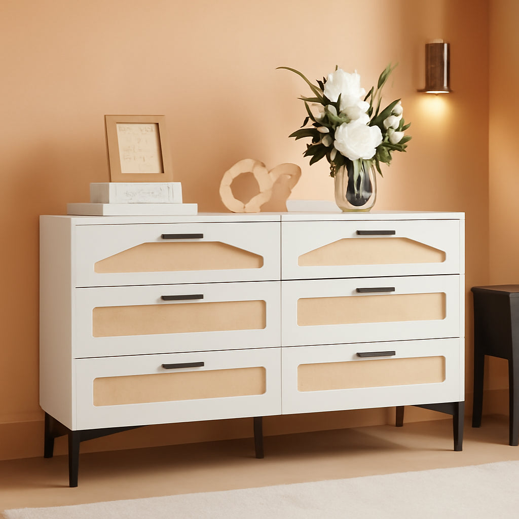 Six Drawer White Dresser With Industrial Stainless-0