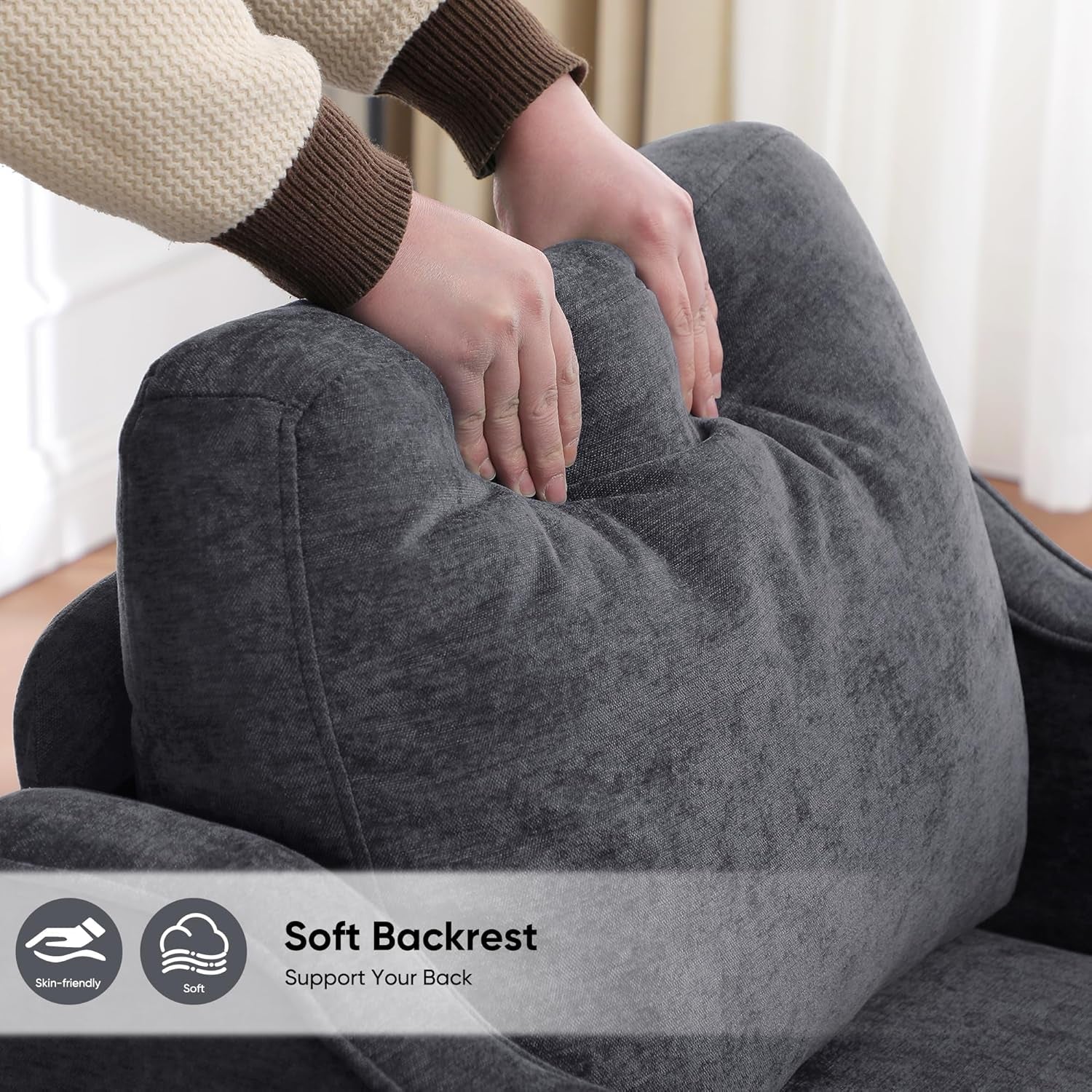 Dark Grey Mid Century Modern Upholstered Accent Chair-4