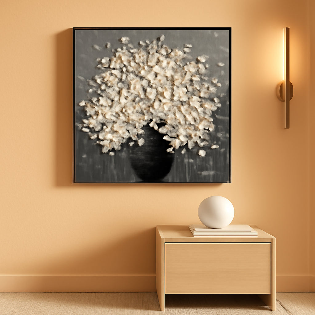 Hand Painted 3D White Flower Canvas Art work Edition-0