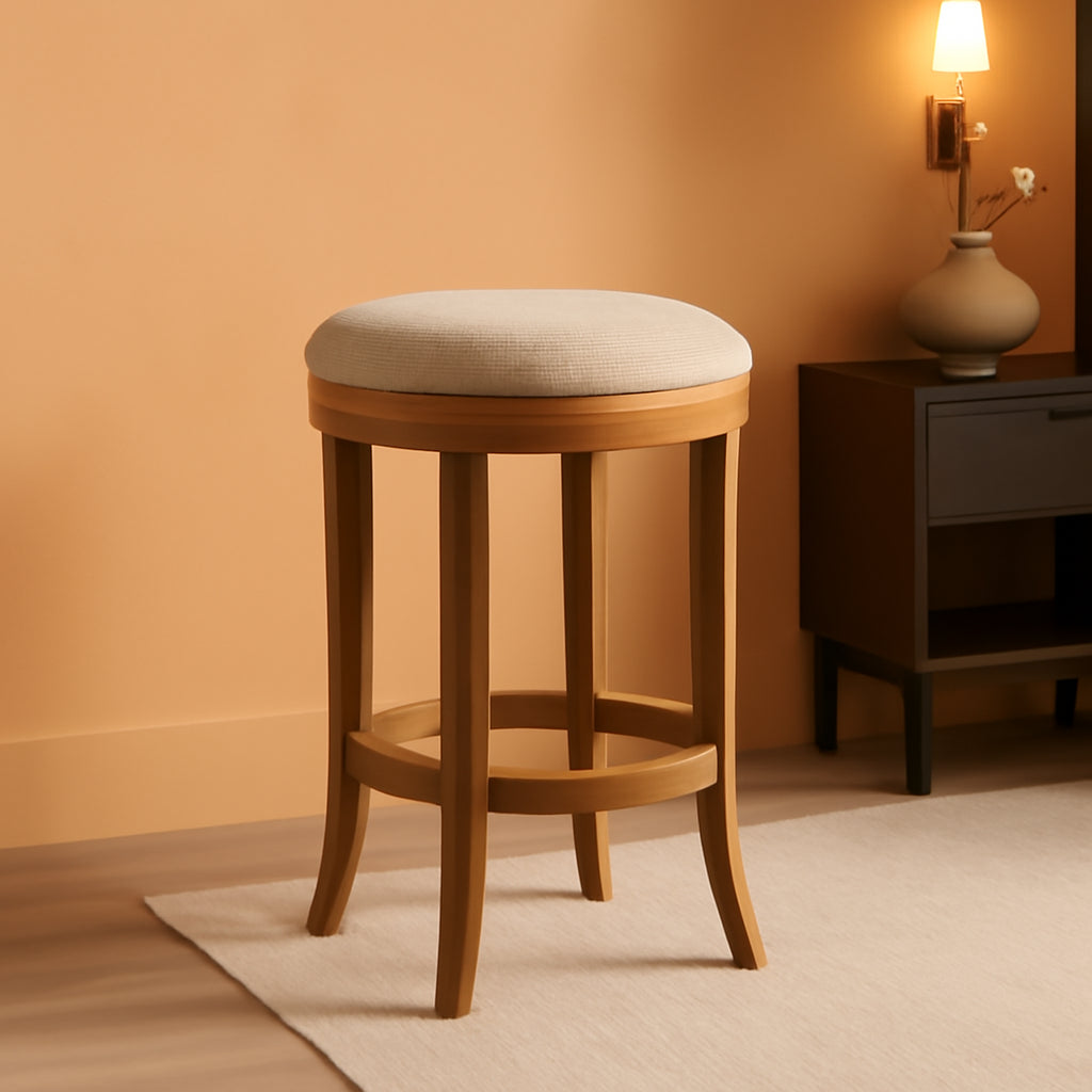 Eva 31 Inch Bar Height Backless Swivel Bar Stool Weathered Oak Sand Fabric-0