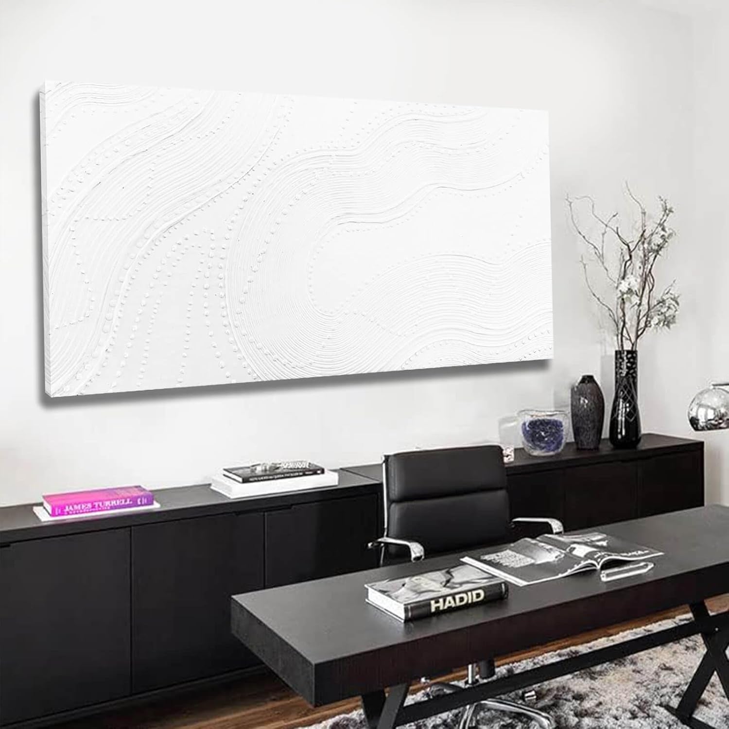 White Textured Abstract Canvas Wall Art 24x48 Inches-3