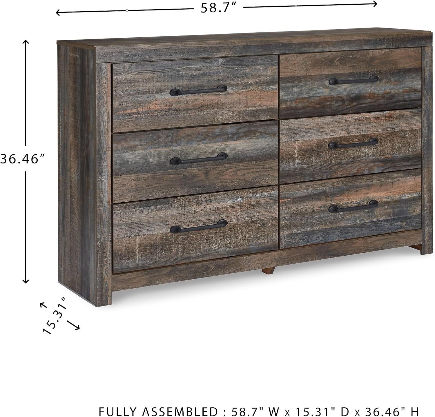 Drystan Weathered Brown Rusticated Six Drawer Dresser-2