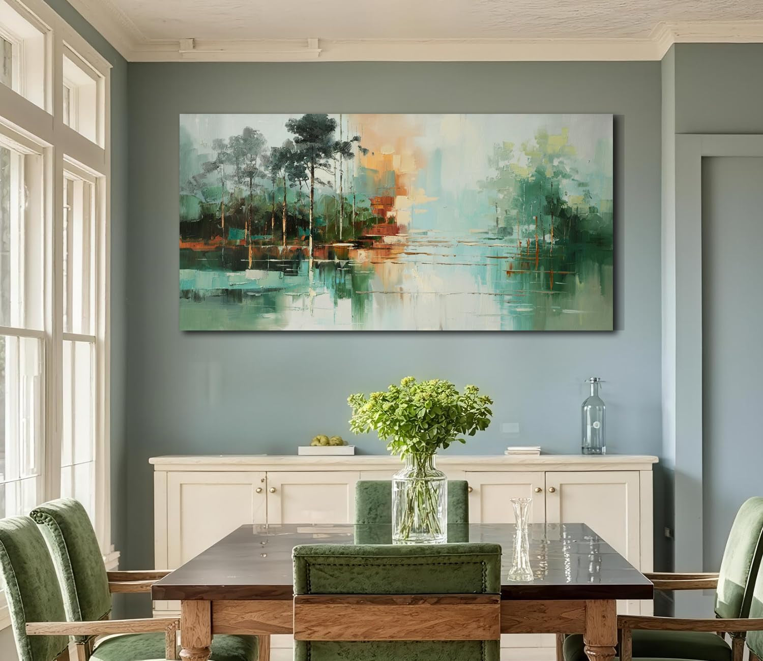 Teal Green Landscape Canvas Wall Art 58x29-3