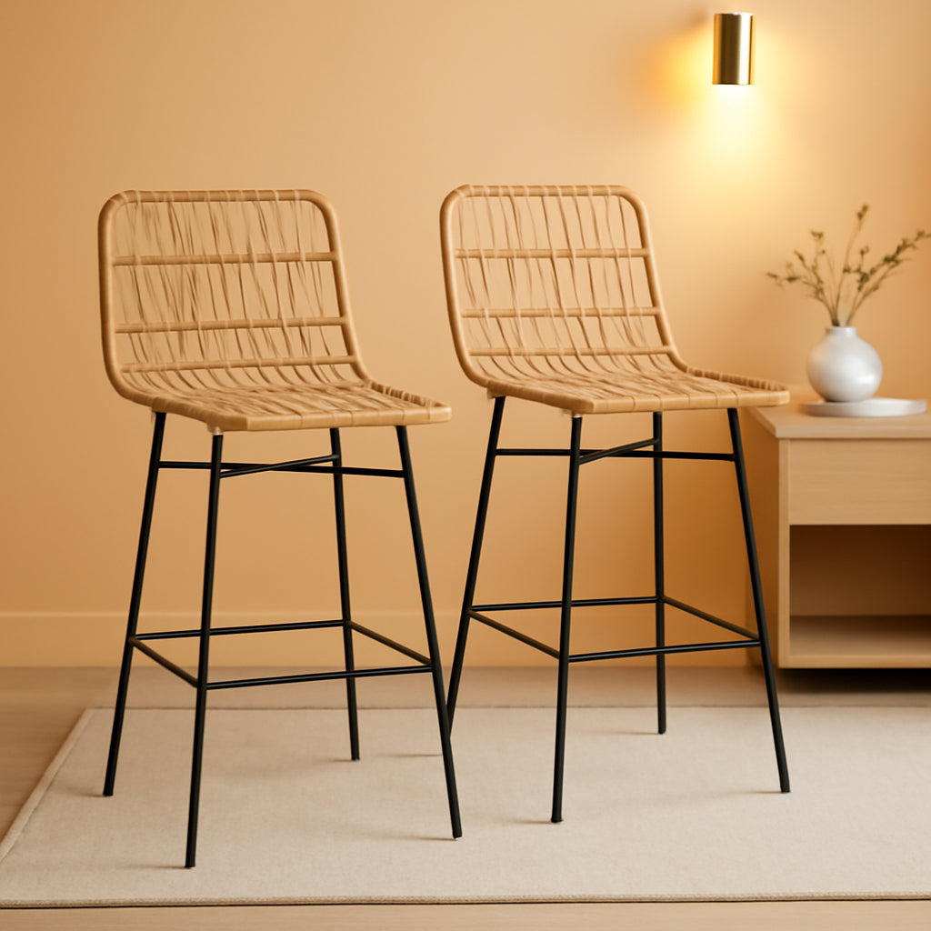 Rattan Counter Height Bar Stools Set Of 2 26 Inch Brown-0
