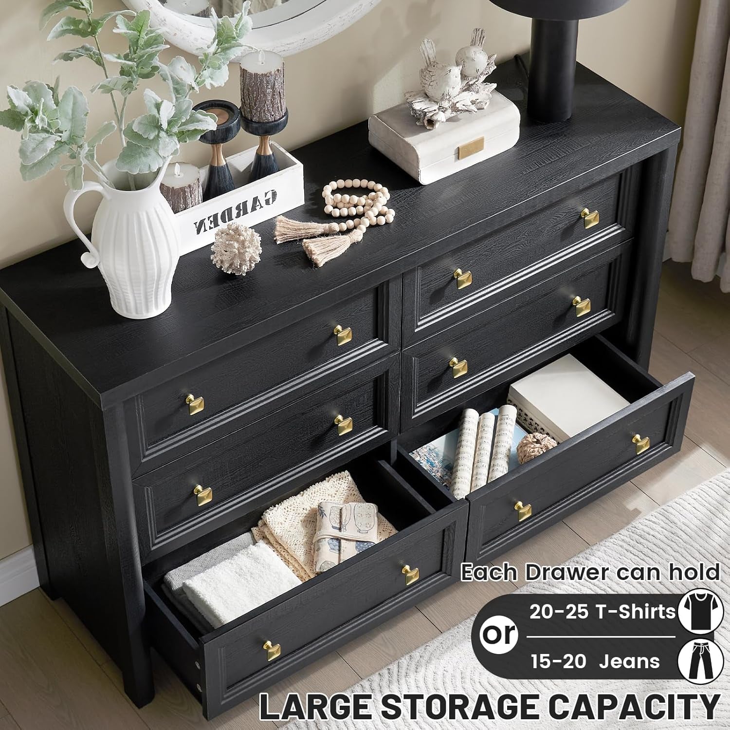 JetBlack SolidWood Farmhouse Dresser 52 Inch Drawer-3