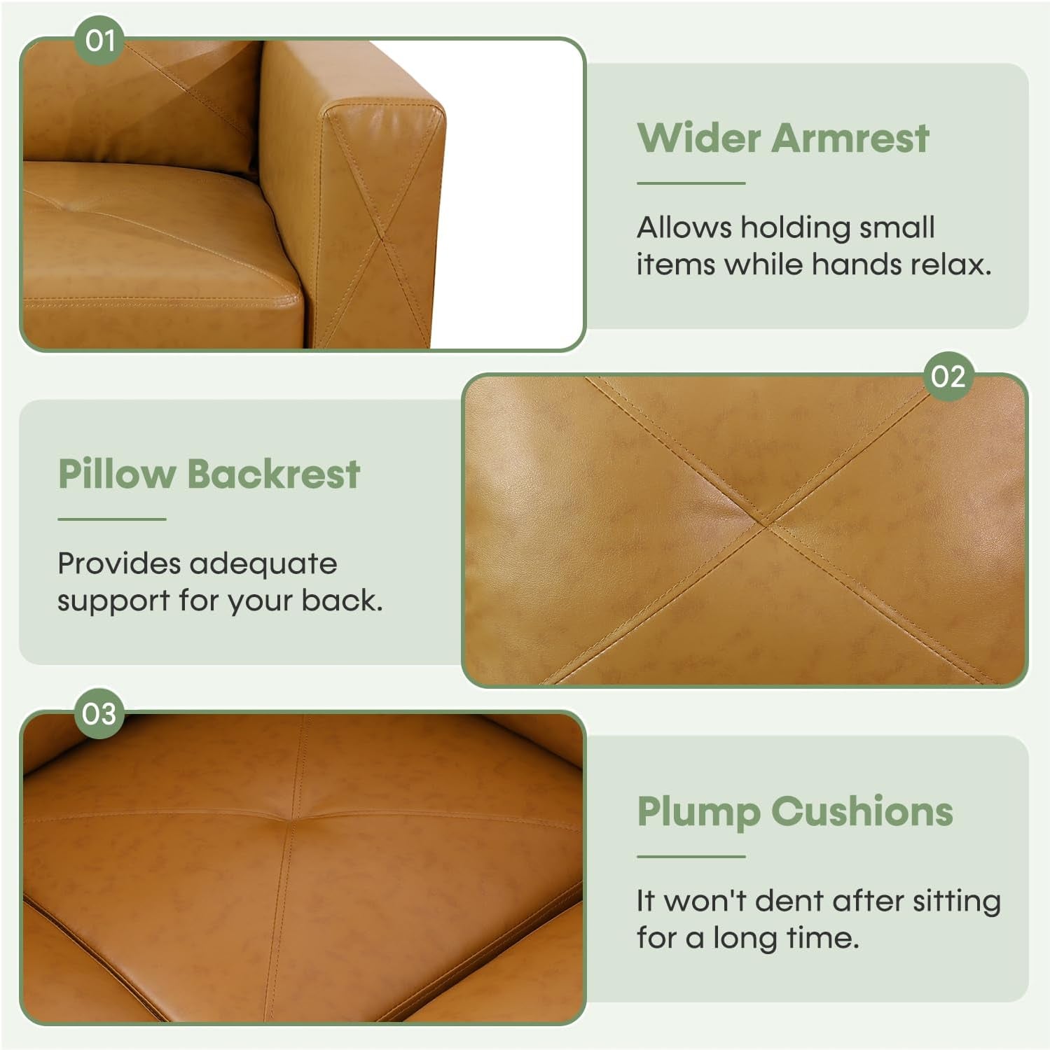 Leather Sectional Sofa Couch,L-Shape Sofa Sectional Couch Set with Storage Ottoman for Living Room/Apartment/Office(Ginger，Facing Right Chaise)-2