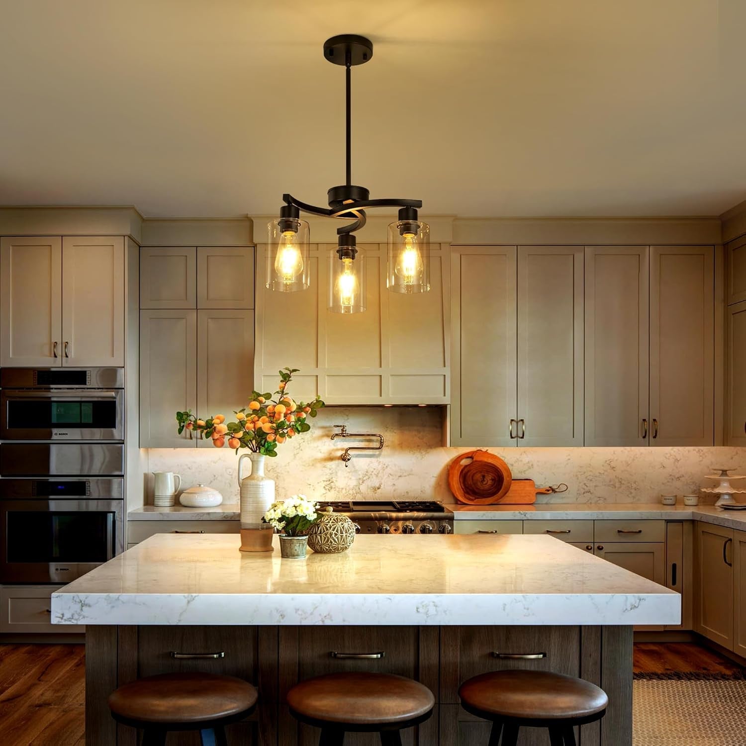 Three Light Black Dining Chandeliers For Kitchen Island-2