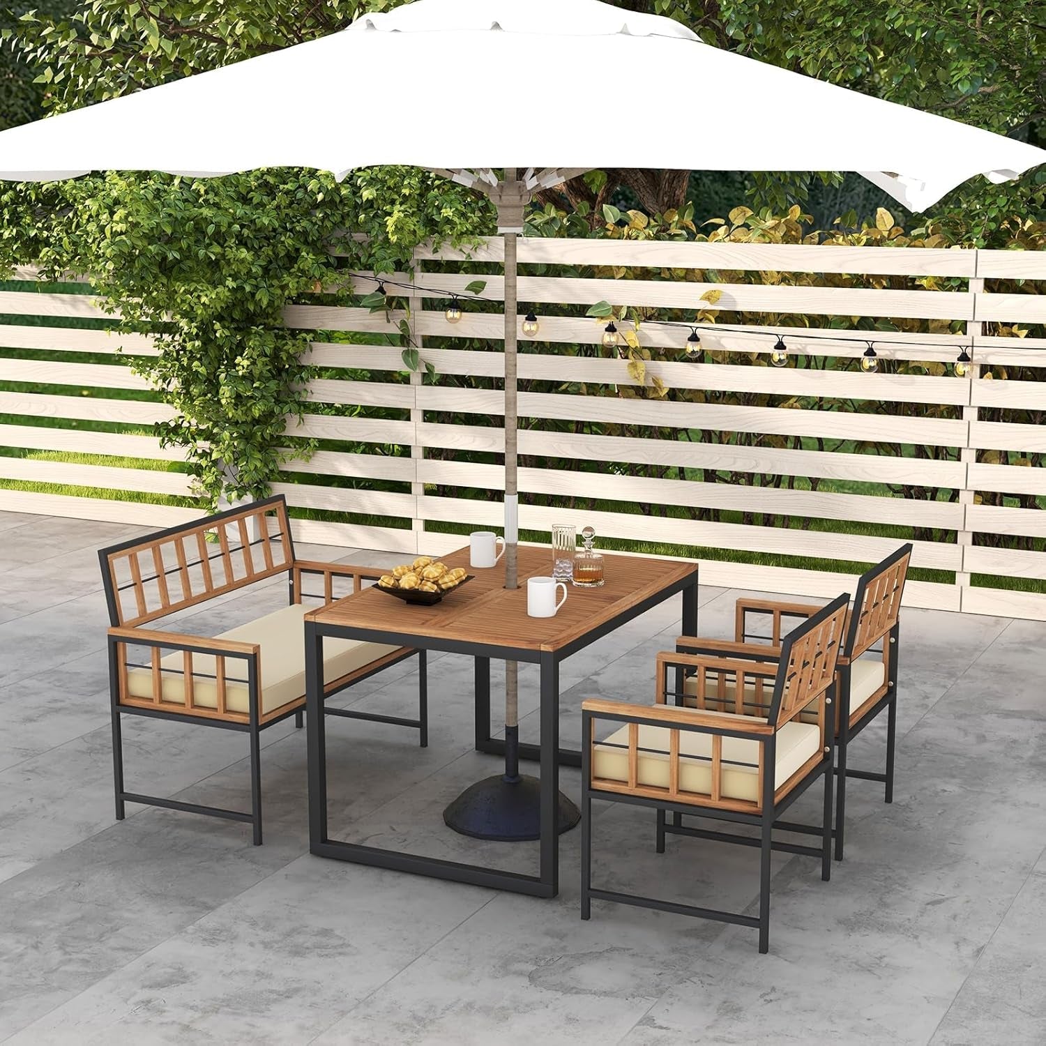 4 Piece Patio Dining Set With 47 Inch Acacia Table-1