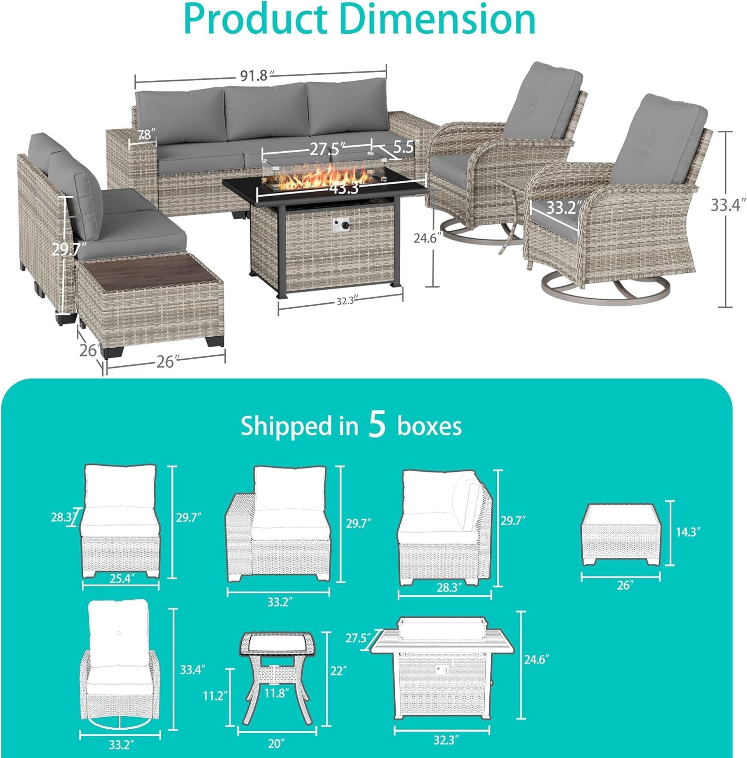 10-Piece Outdoor Patio Set with Fire Pit Table-1