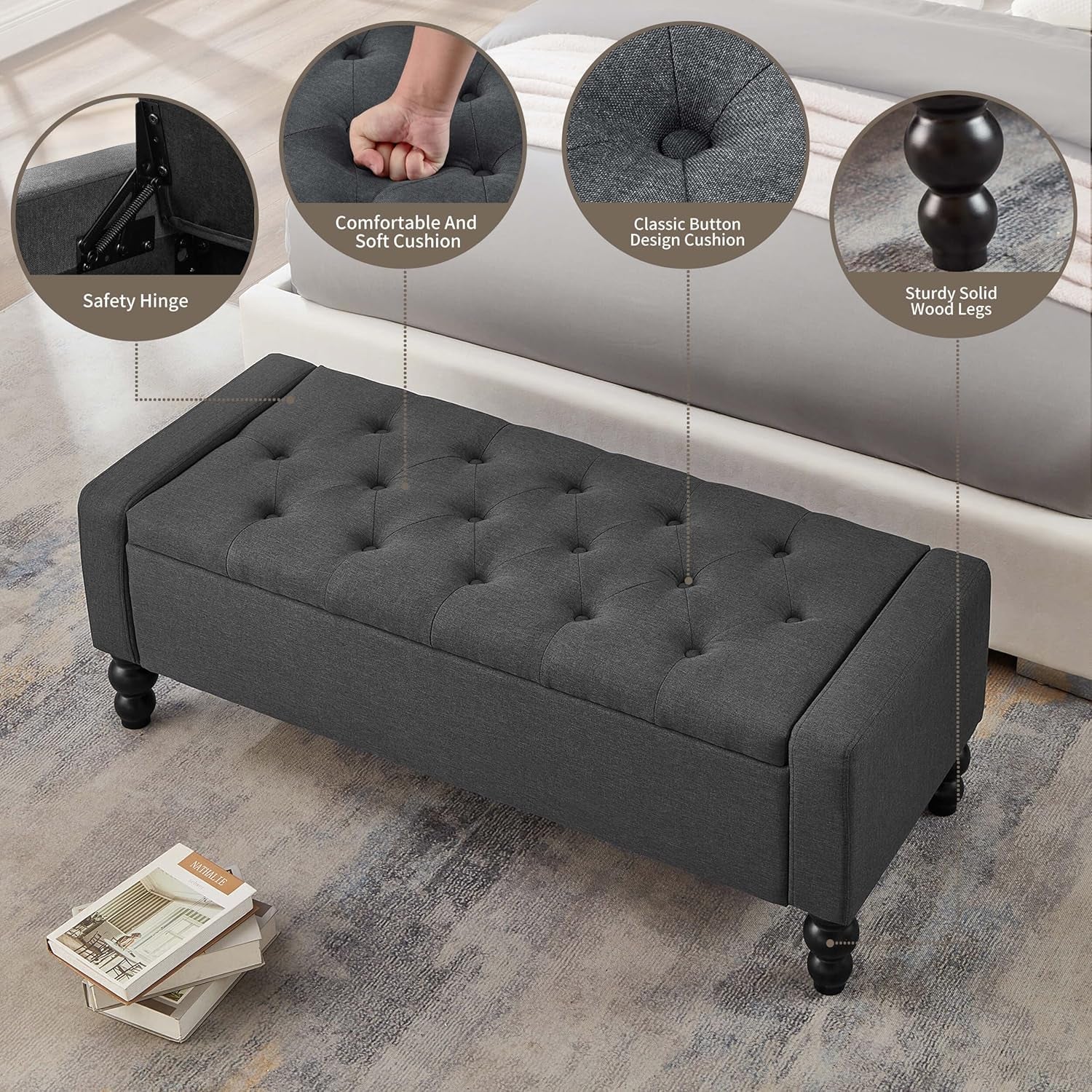 Storage Ottoman Bench Featuring Dual Safety Hinges-3