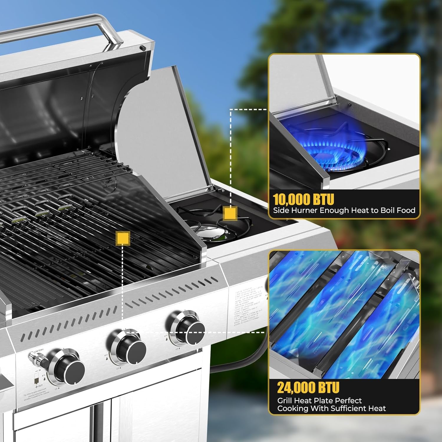 3-Burner Propane Gas Grill Stainless Steel Portable