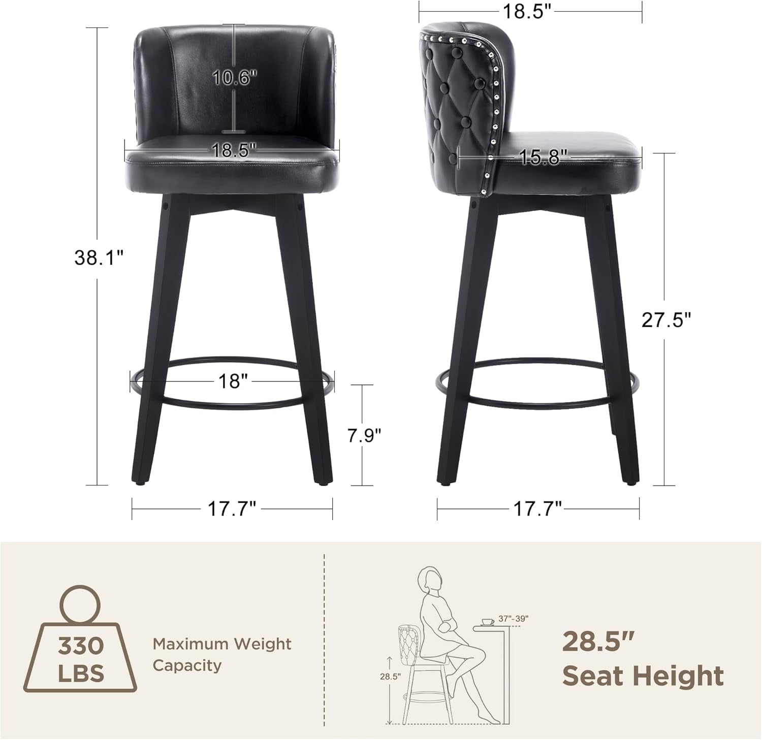Swivel Bar Stool Set of Three with Faux Leather-1