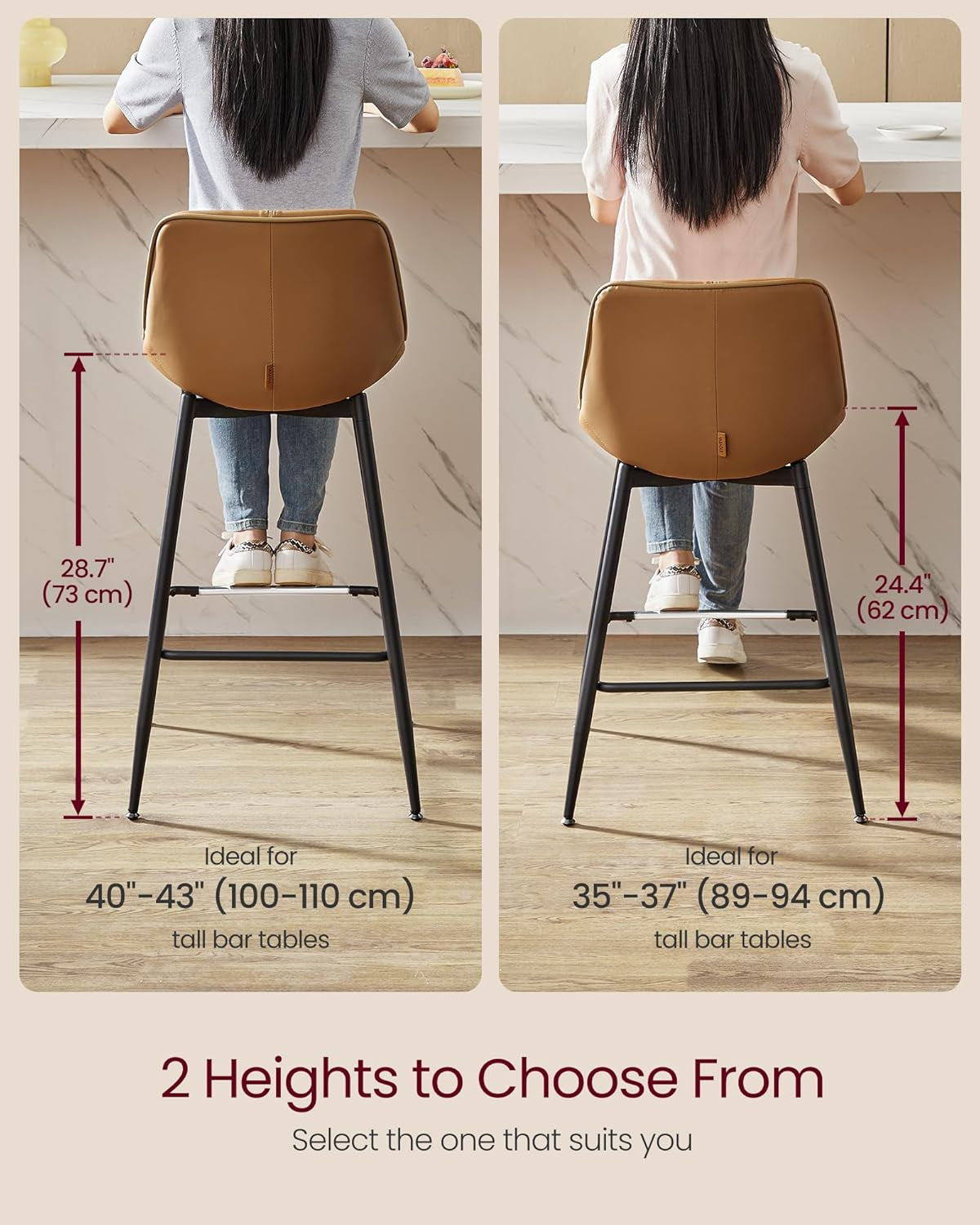 Bar Stool Set Of 2 Caramel Brown Ergonomic Backrest-1