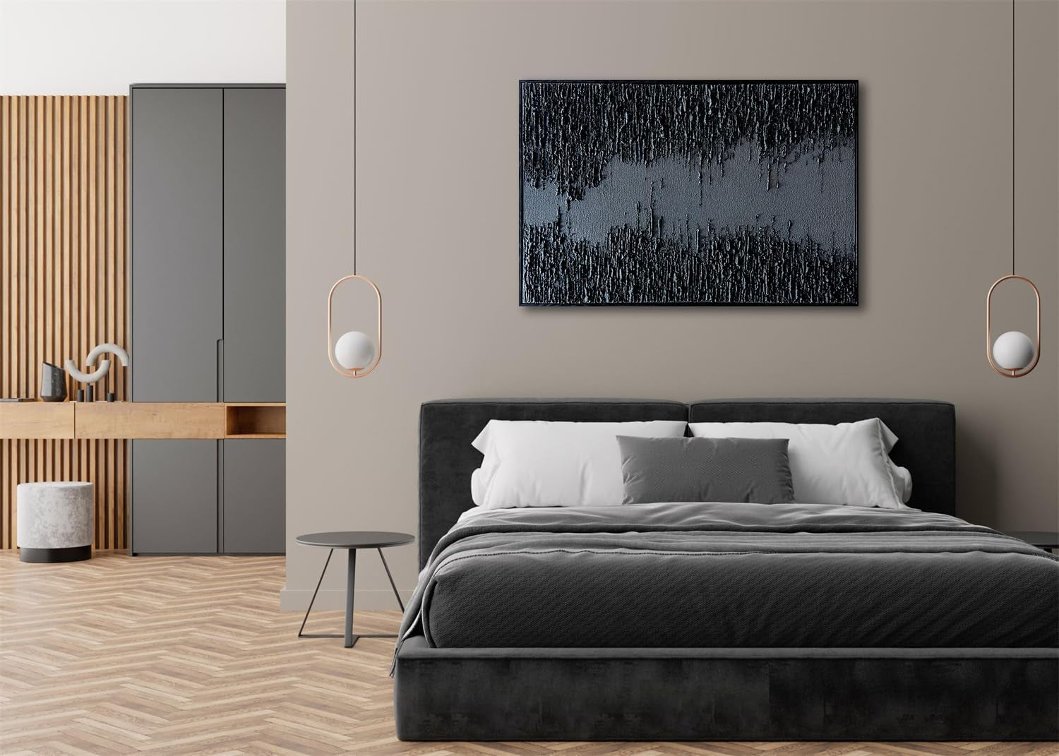 Framed Black Canvas Wall Art 24x36 Hand  crafted Texture-4
