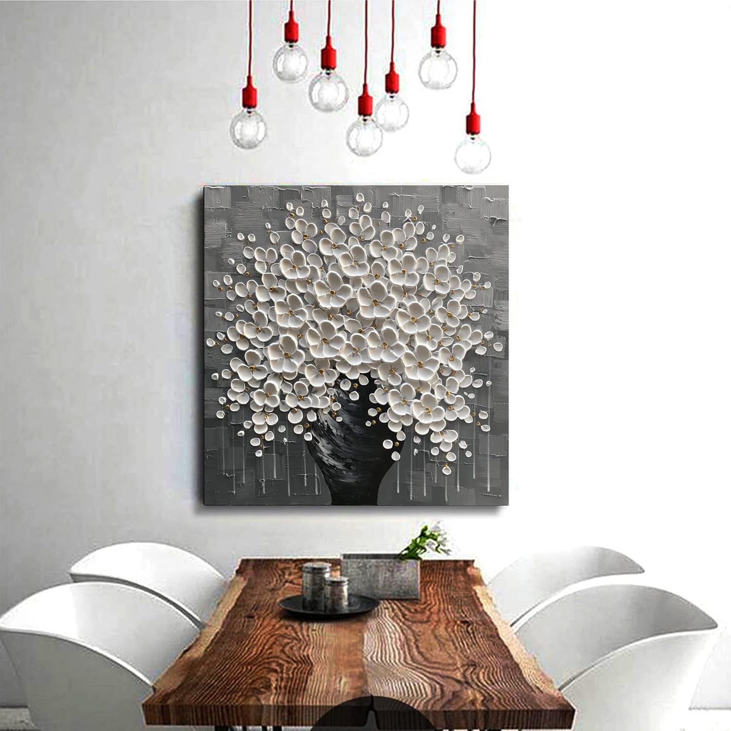 Hand Painted 3D White Flower Canvas Art work Edition-1