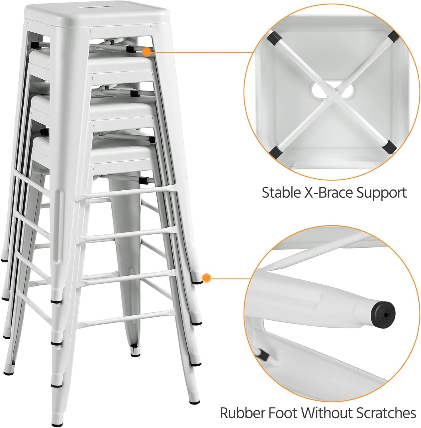 Metal Bar Stools 30Inch Barstools Counter Height Bar Stools Set of 4 Indoor & Outdoor Stackable Bartools Industrial Bar Stools for Bistro/Bar/Kitchen, White-3