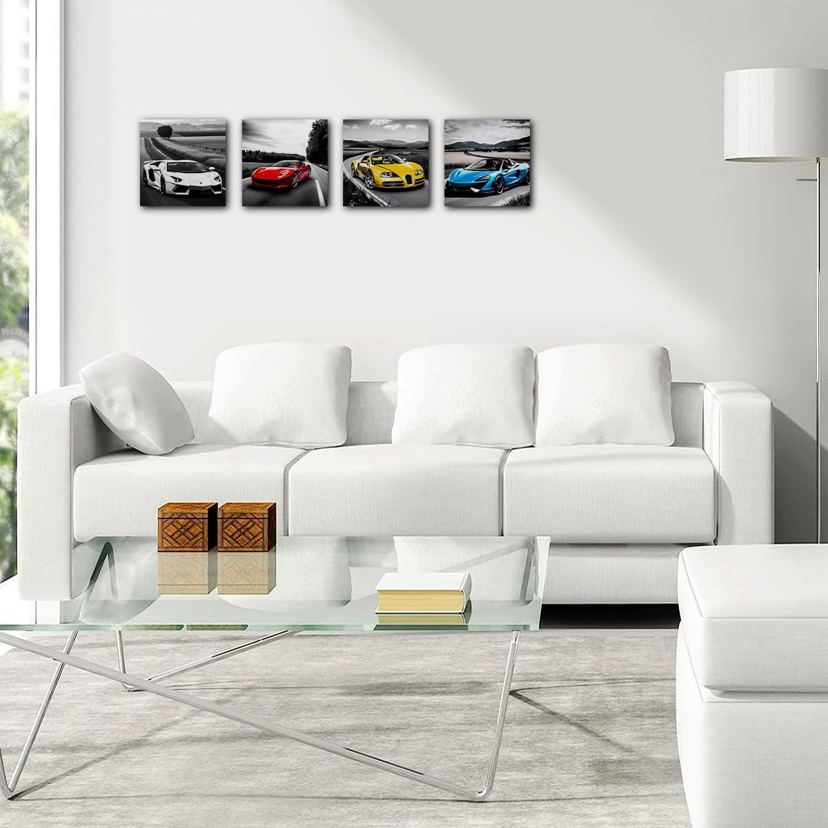 Unframed Four-Panel Racing Car Wall Art Canvas Artwork-2