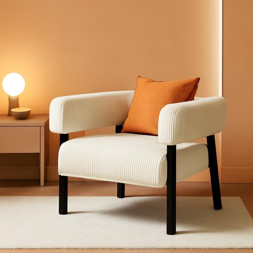 Beige Corduroy Barrel Accent Chair Set of 2 with Wood Legs-0