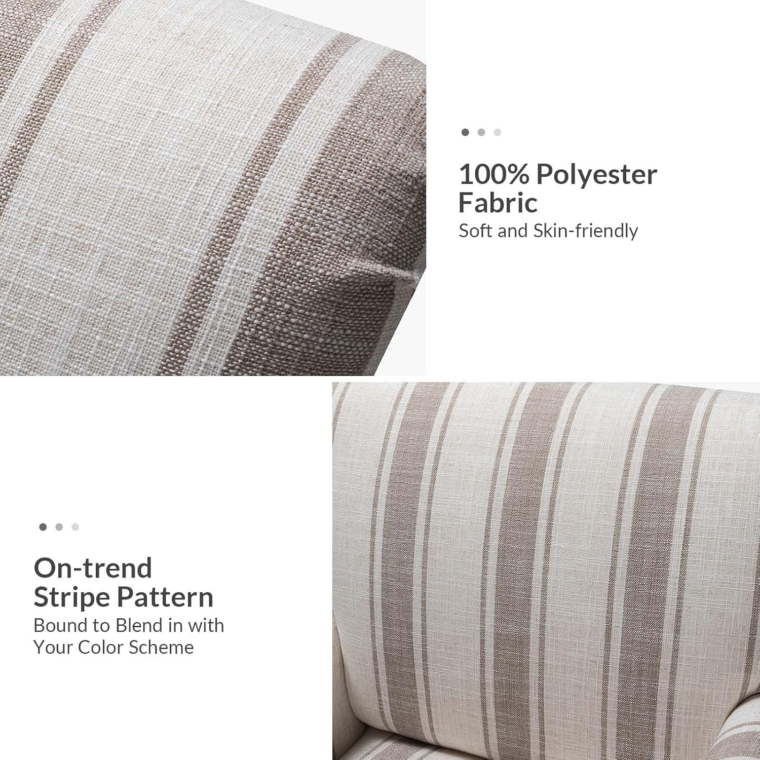 Tan Stripe Accent Chair With Arms And Wooden Legs Modern-3