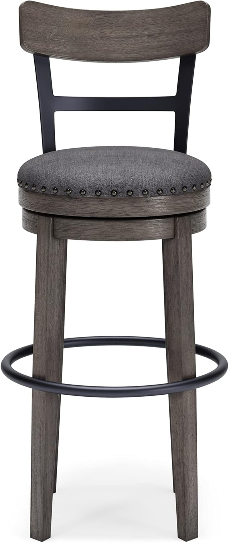30 Inch Gray Upholstered Swivel Farmhouse Bar Stool-3