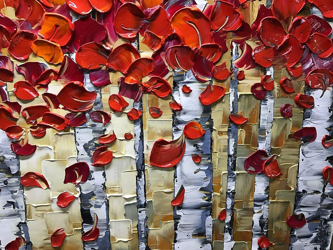 Red Birch Trees Wall Art 24x48 Inches Hand Painted Oil On Canvas-2