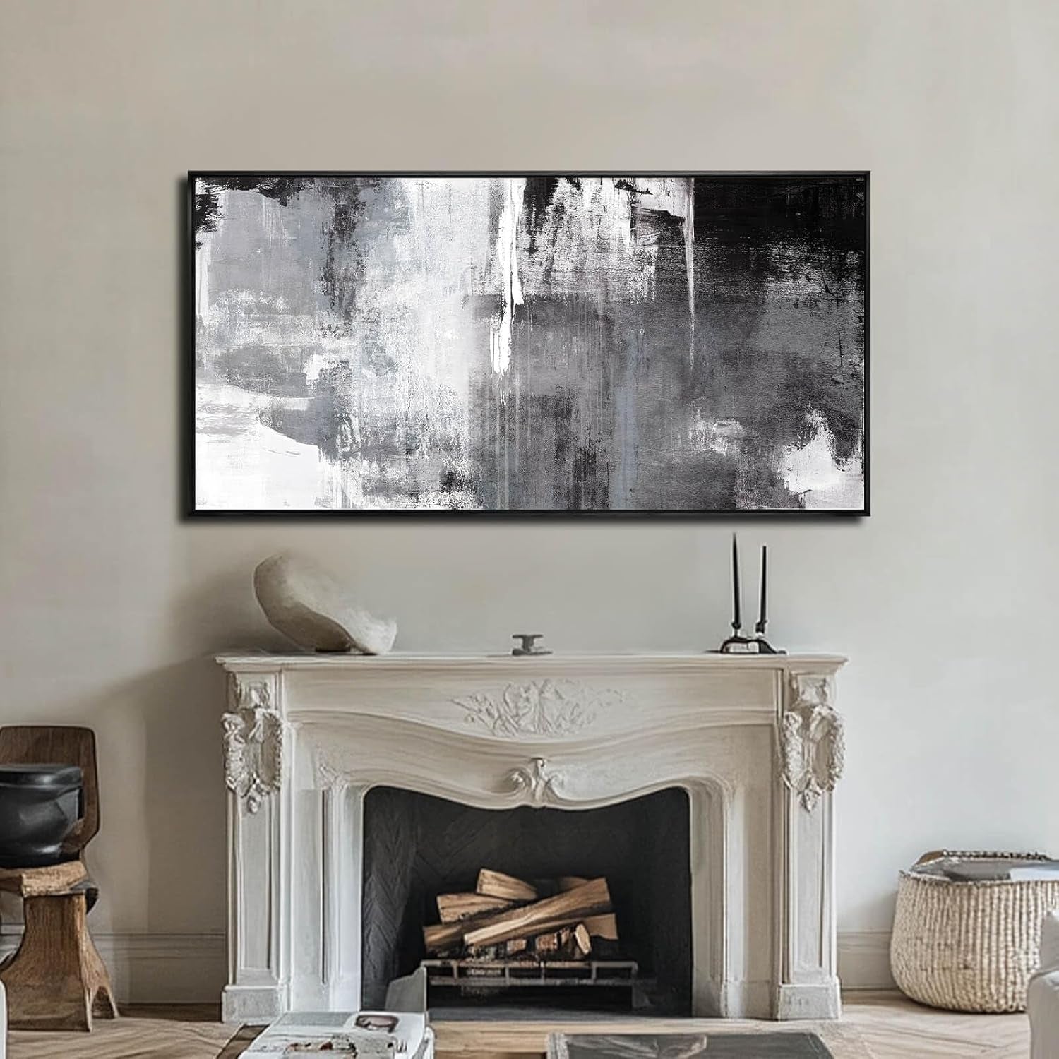 Contemporary Monochrome Abstract Wall Art Canvas 30x60-3