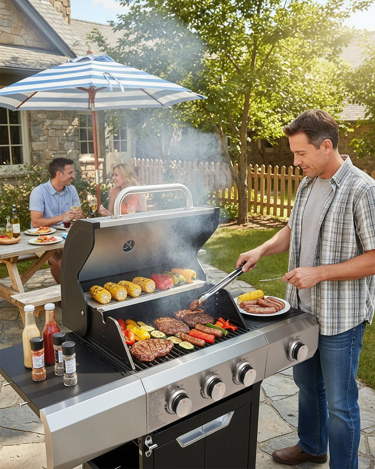 40,500 BTU 3-Burner Propane Grill With Side-Burner