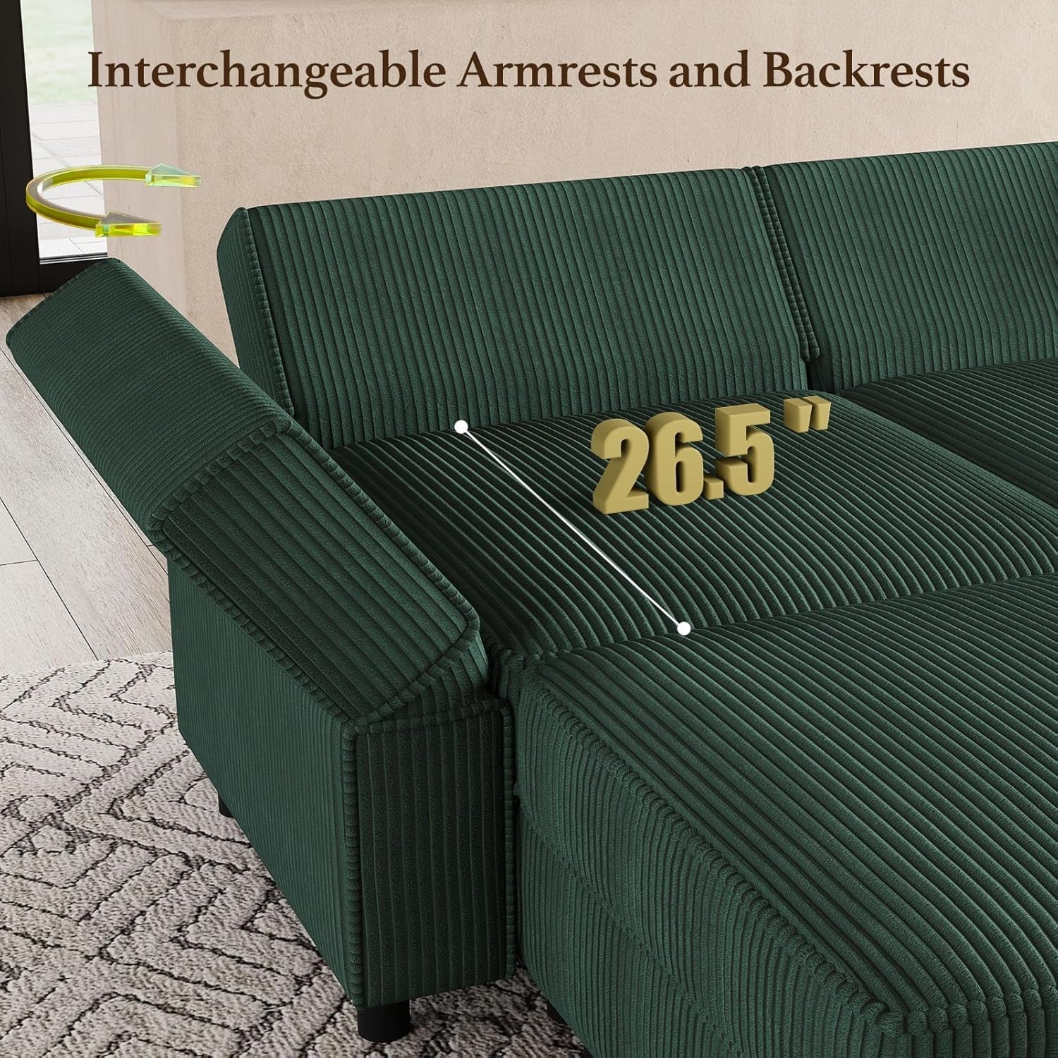 Green Modular Sectional Sofa Featuring Deep Storage-2
