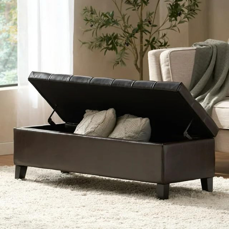 Genuine Leather Storage Ottoman Brown Large Capacity-1