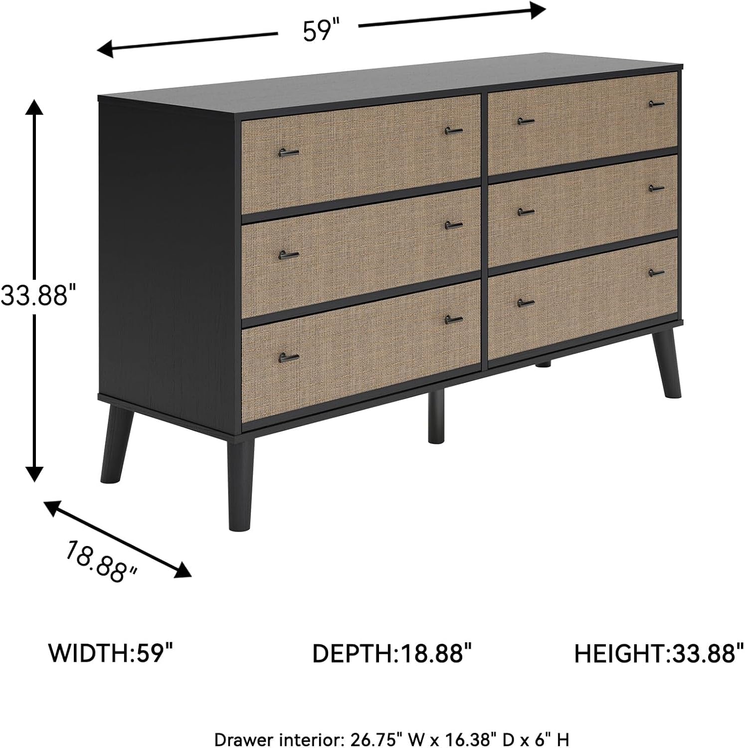 Modern TwoTone Black LightBrown Six Drawer Dresser-2