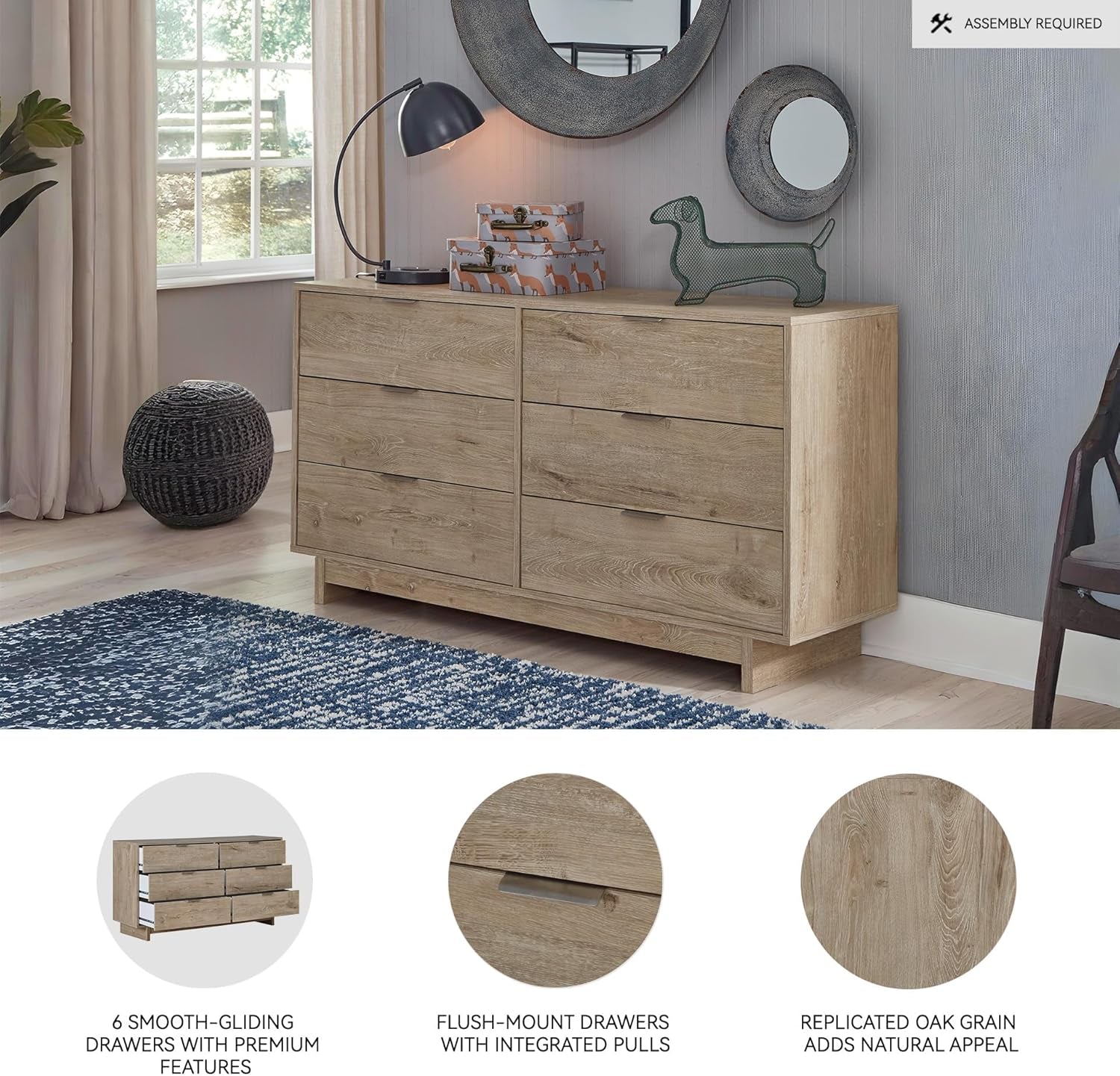 Oliah Rustic Six Drawer Dresser Light Brown Collection-3