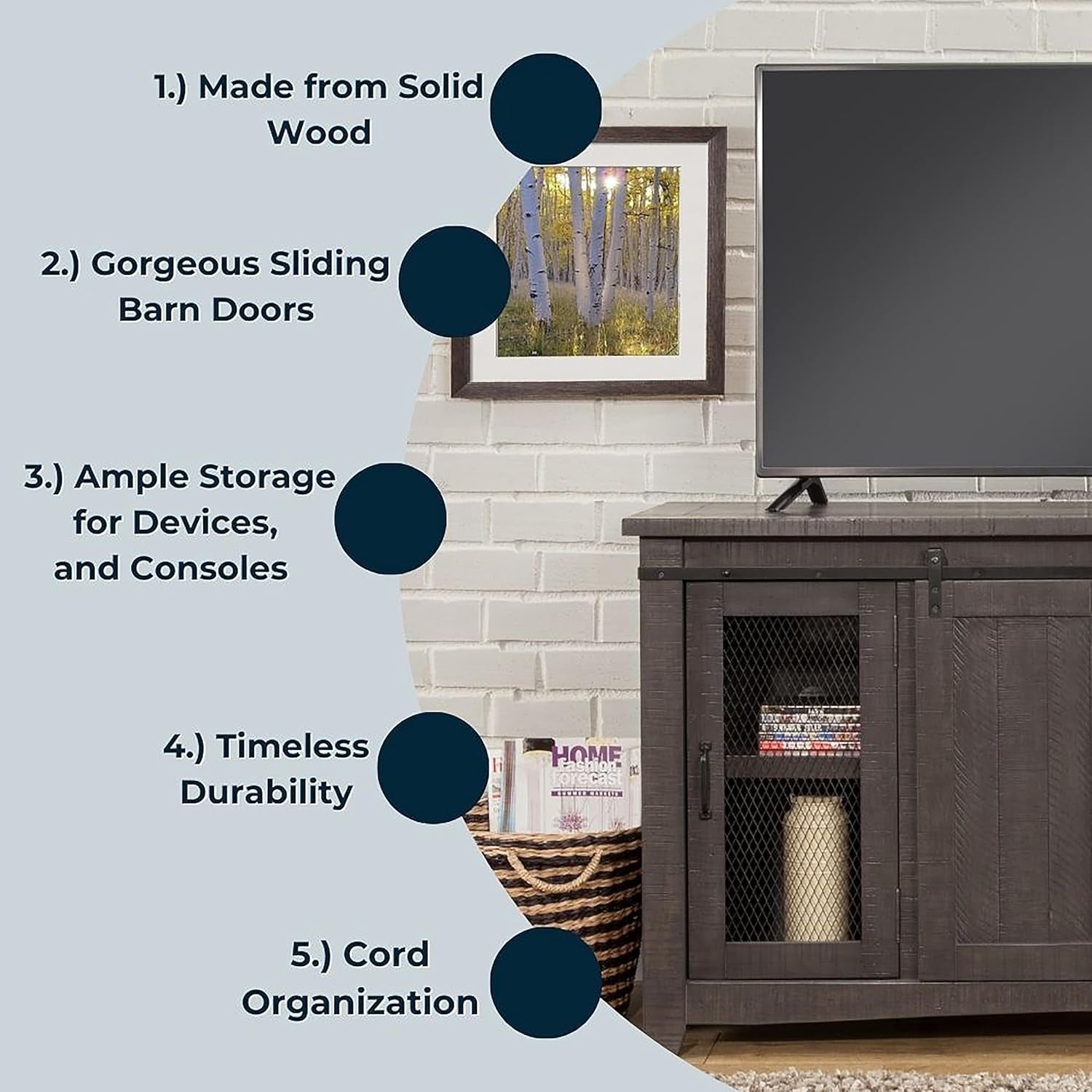 Sierra 65" Solid Wood TV Stand, Grey-3