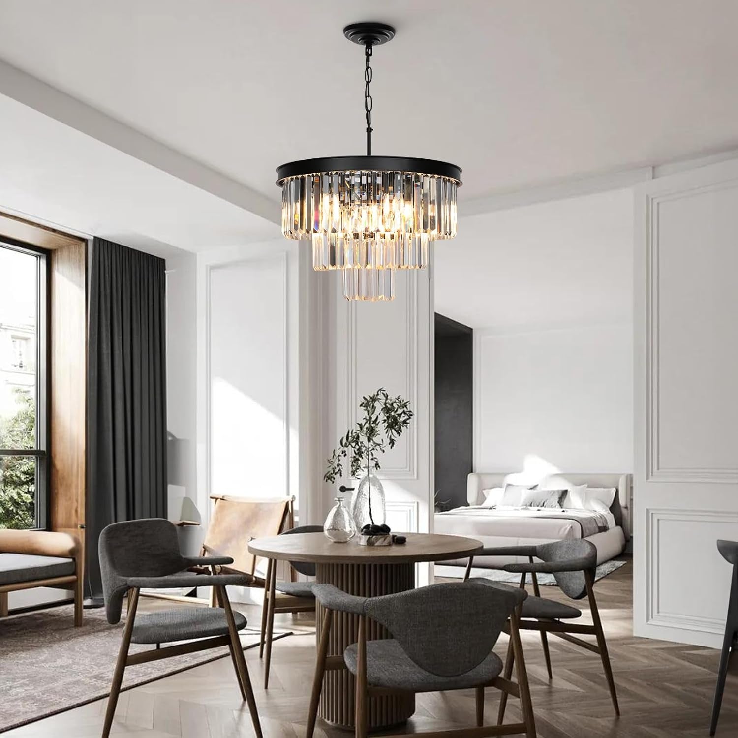 Luxurious Black Crystal Chandelier Nine Light Round-4