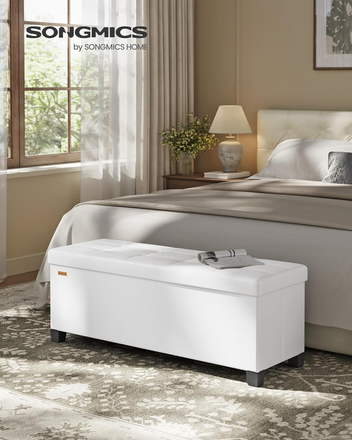 Cloud White Leatherette Storage Ottoman Bench 15x43-1