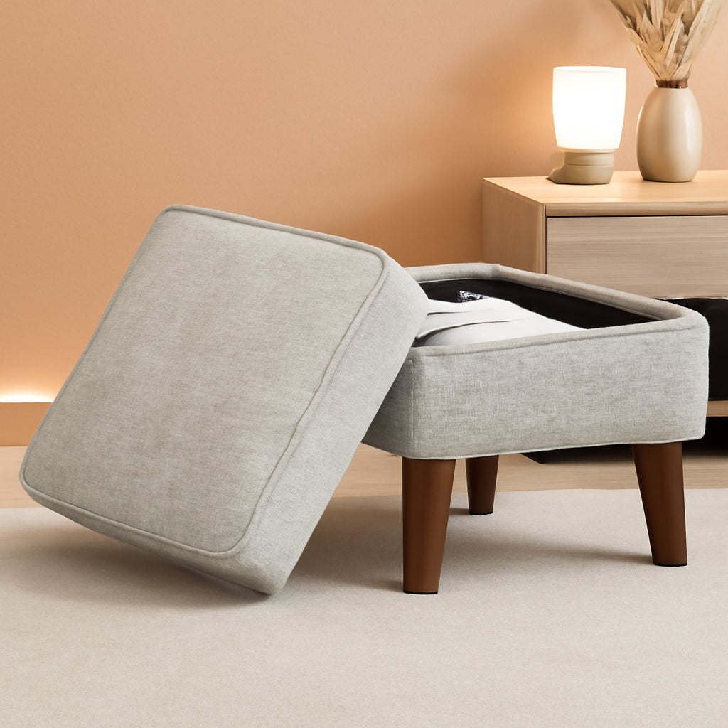 Beige Upholstered Storage Ottoman With Removable Lid-0
