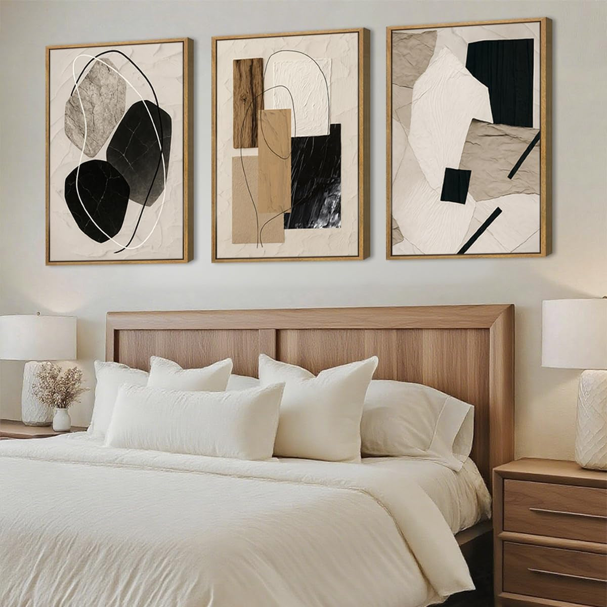 Framed Abstract Canvas Wall Art 36x24 Neutral Palette-2