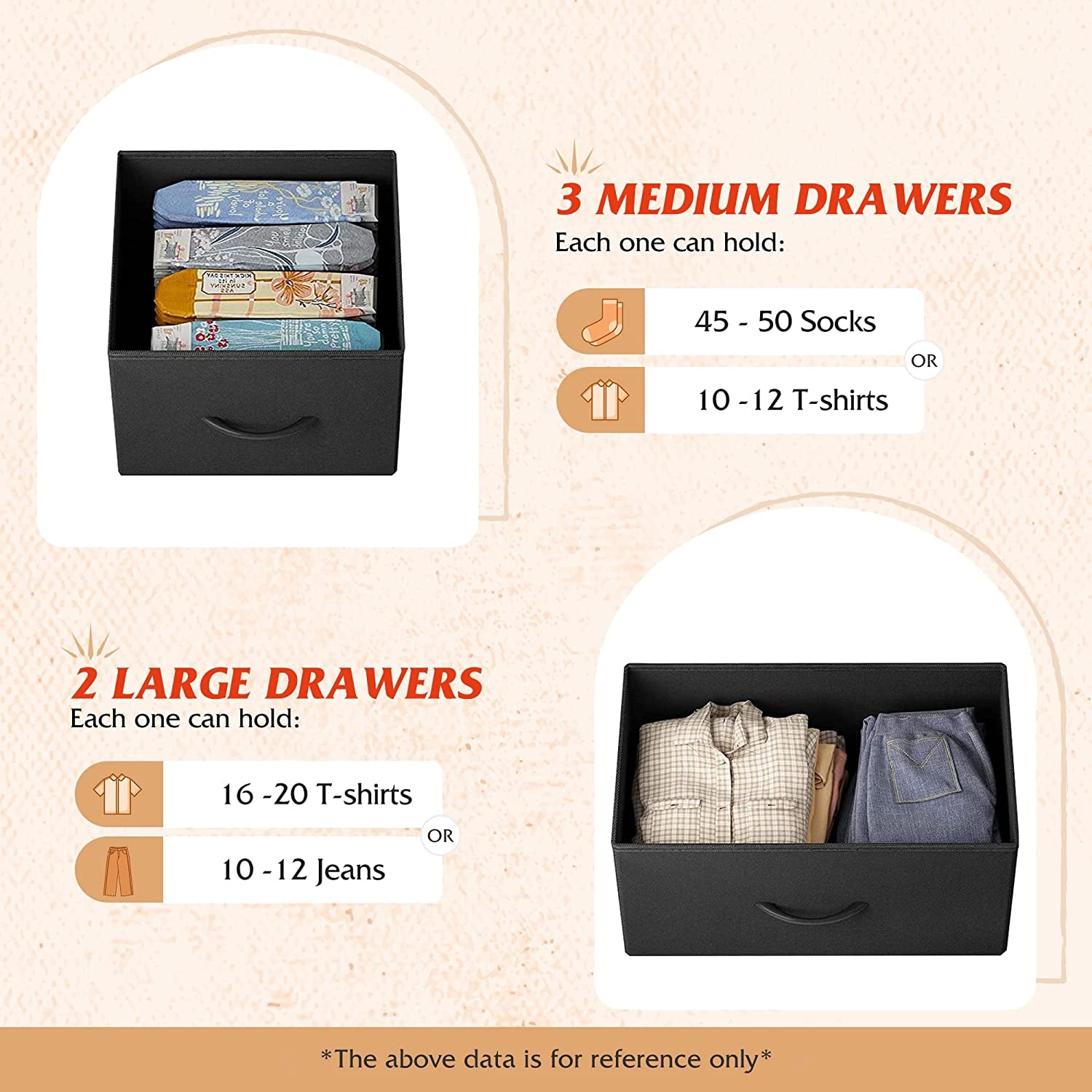 5 Drawer Fabric Dresser With Bins And Wood Top For Bedroom-4