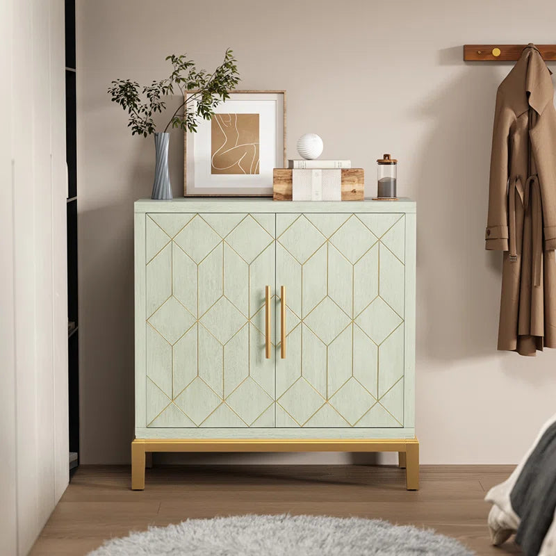 Elegant 32 Inch Contemporary Accent Cabinet Gold Trim-0