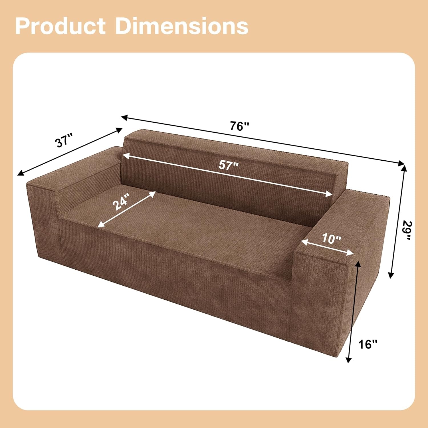Sofa-In-A-Box, Memory Foam 3-Seater Couch, No Installation & Easy to Transport, Deep Seat Modern Sofa with Corduroy Fabric, Couch for Living Room, Bedroom, Apartment, Home Office, Brown-1