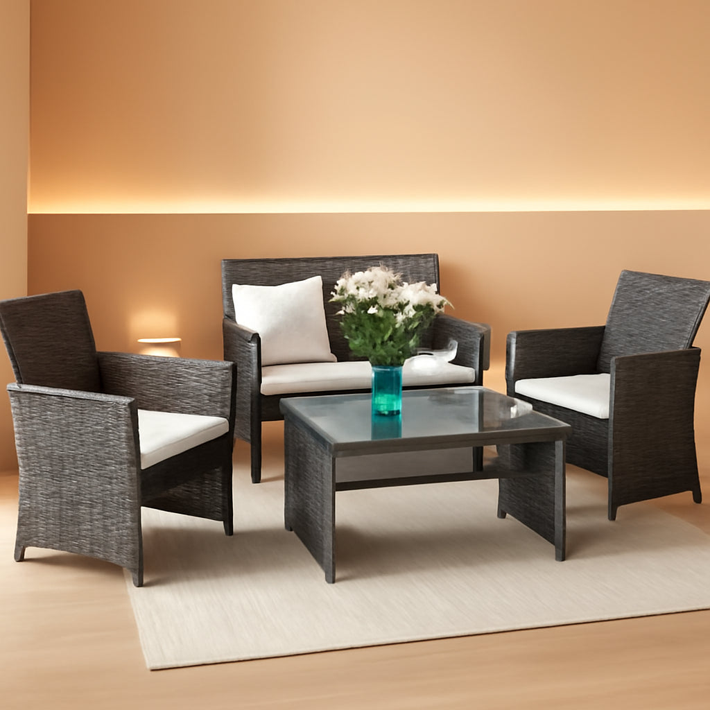 4 Piece Wicker Patio Conversation Set With Soft Cushions-0