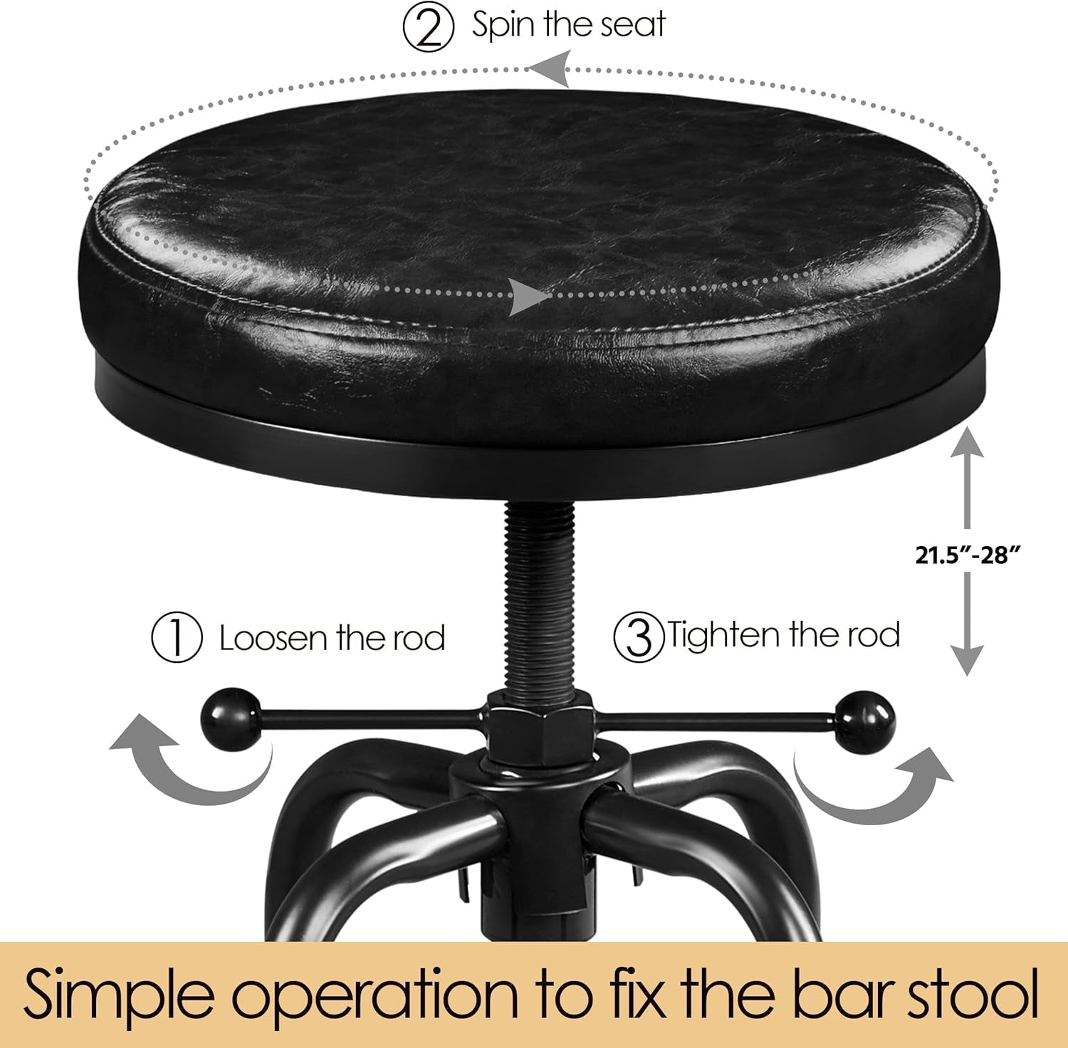 Black Bar Stool 21 To 28 Inch Industrial Kitchen Stool-4