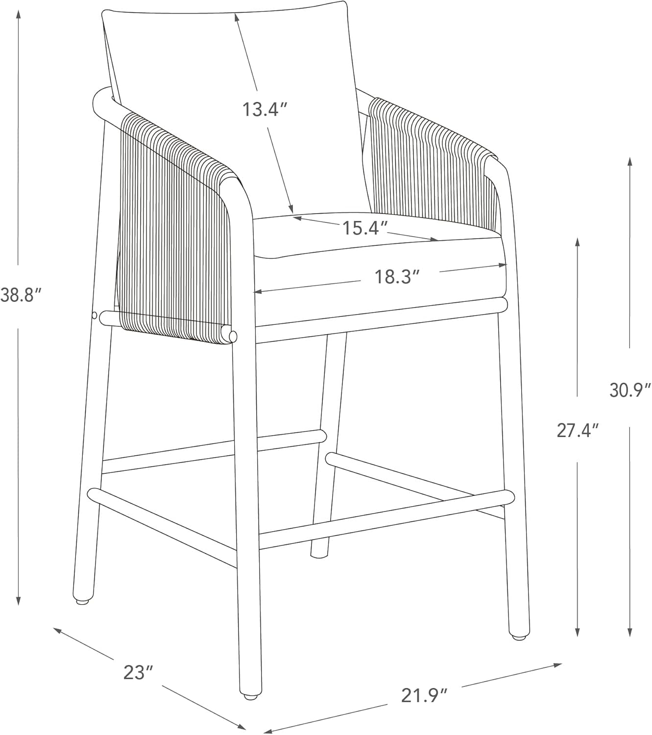 Paper Cord Braid Counter Height Barstools Set of 2, Fabric Upholstered Woven Rope Counter Stools with Back and Armrest for Kitchen Island Home Bar, 27" Seat Height, Cream-2