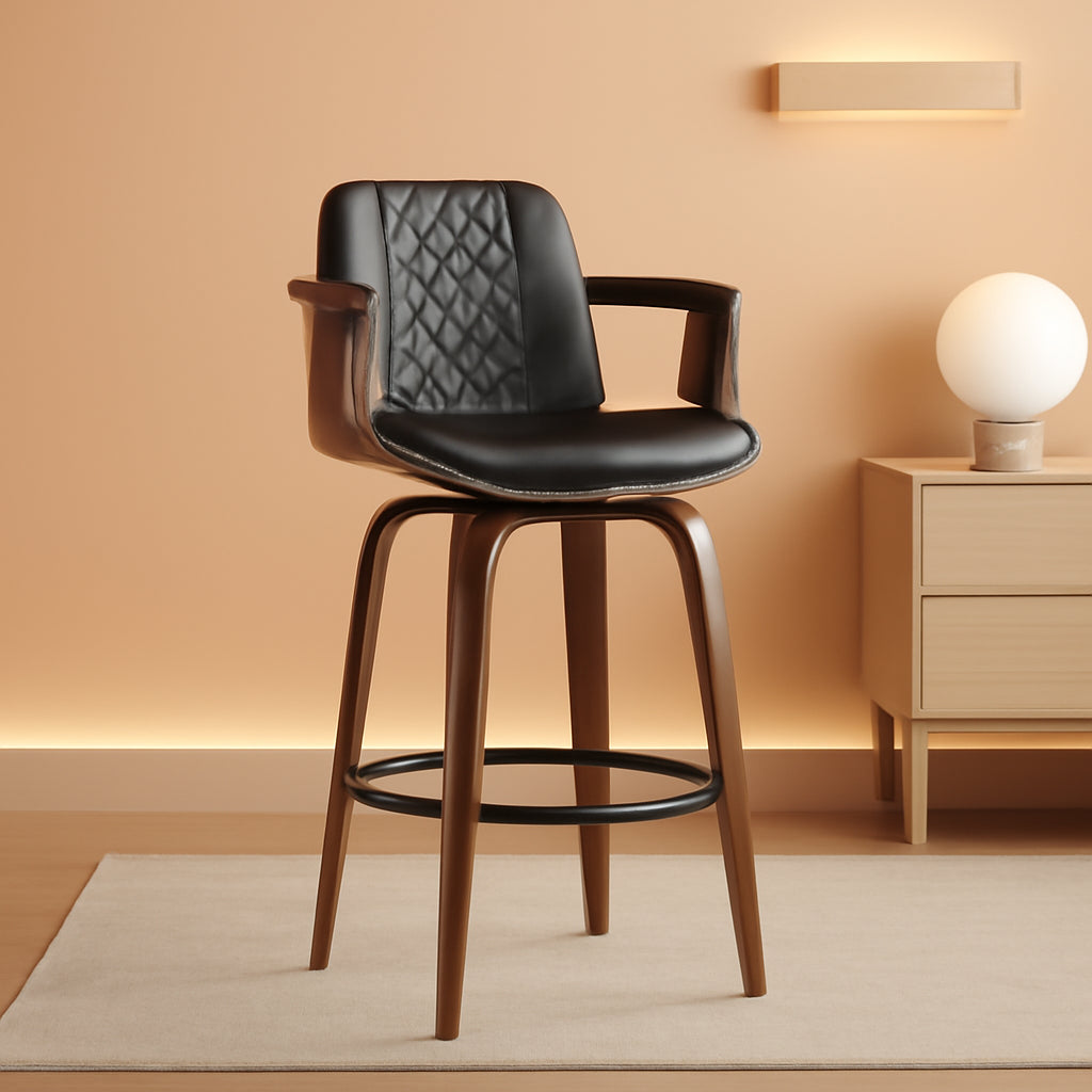 Set Of 3 26 Inch Bar Stools Black PU Leather Upholstery-0